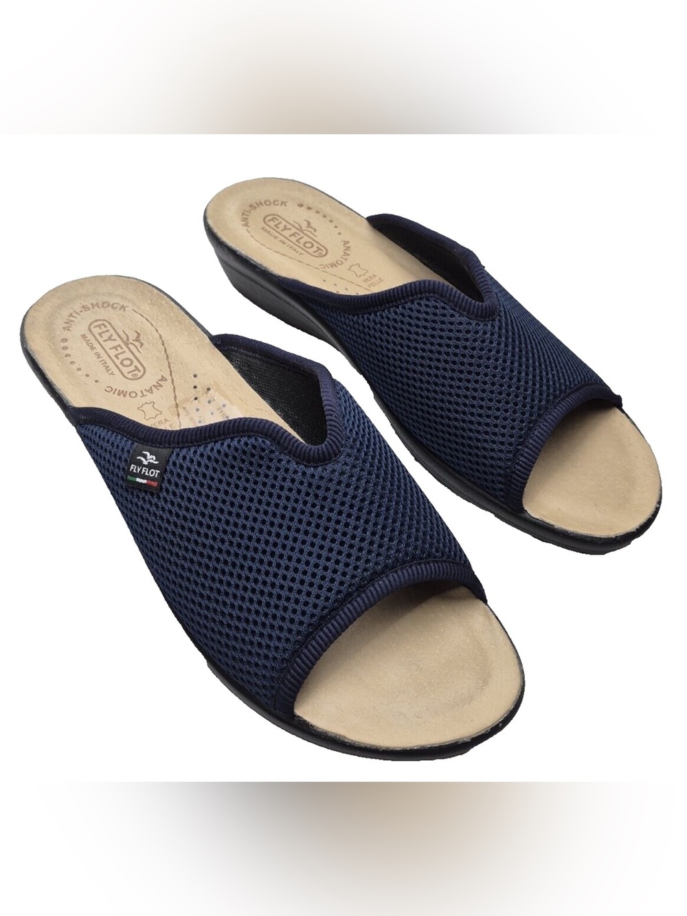 Fly Flot Womens Shoes Navy Mesh Open Toe Comfort Wedge Slide Sandals